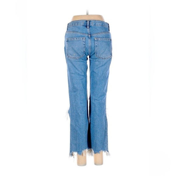 We The Free x Free People Distressed Blue Denim Straight Leg Jeans 24 - Picture 2 of 3
